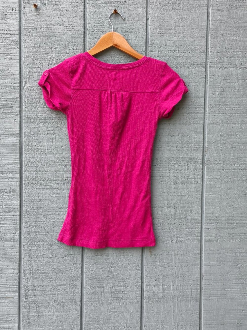 y2k Mudd Ribbed Short Sleeve Slim Fit Henley Tee sz S Pink Preppy Dainty Indie - Picture 6 of 8